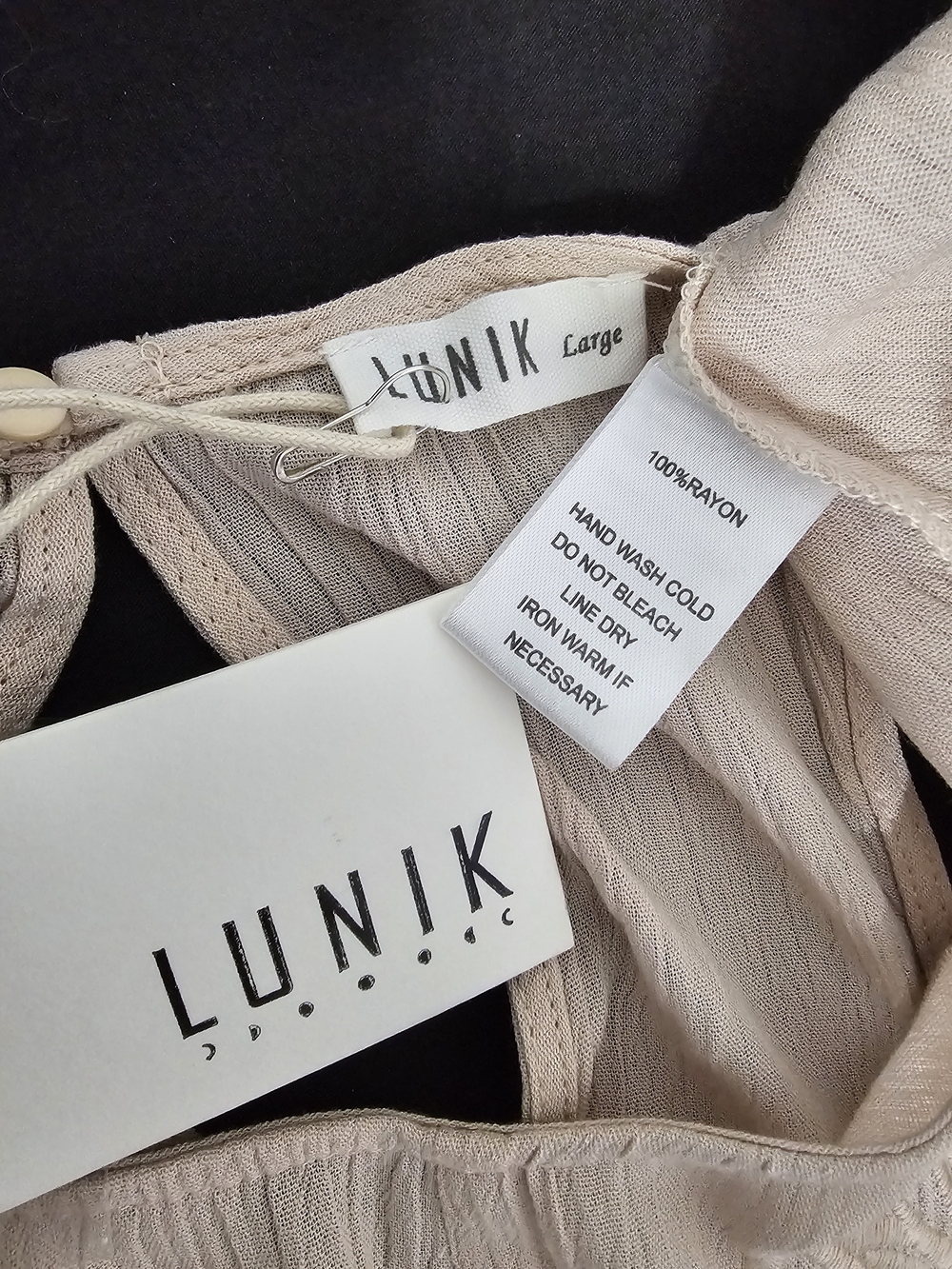 LUNIK Boho Embroidered High Low Maxi Dress Large Beige Blush Rayon Tassel Fiesta - Picture 5 of 7
